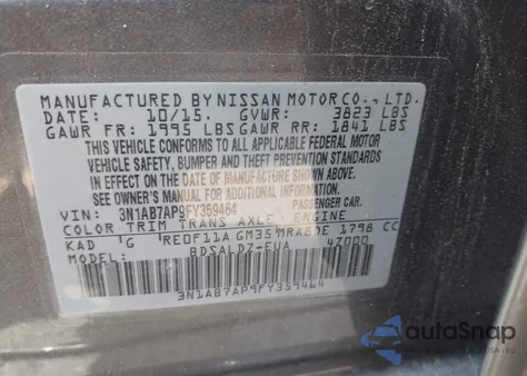 2015 Nissan Sentra Sv из США, поврежденный, VIN 3N1AB7AP9FY359464